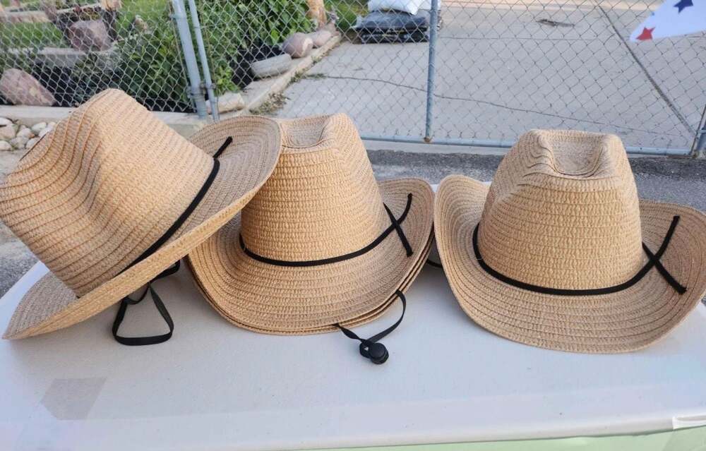 Straw Cowboy Hat with Black Cord and Chin Strap